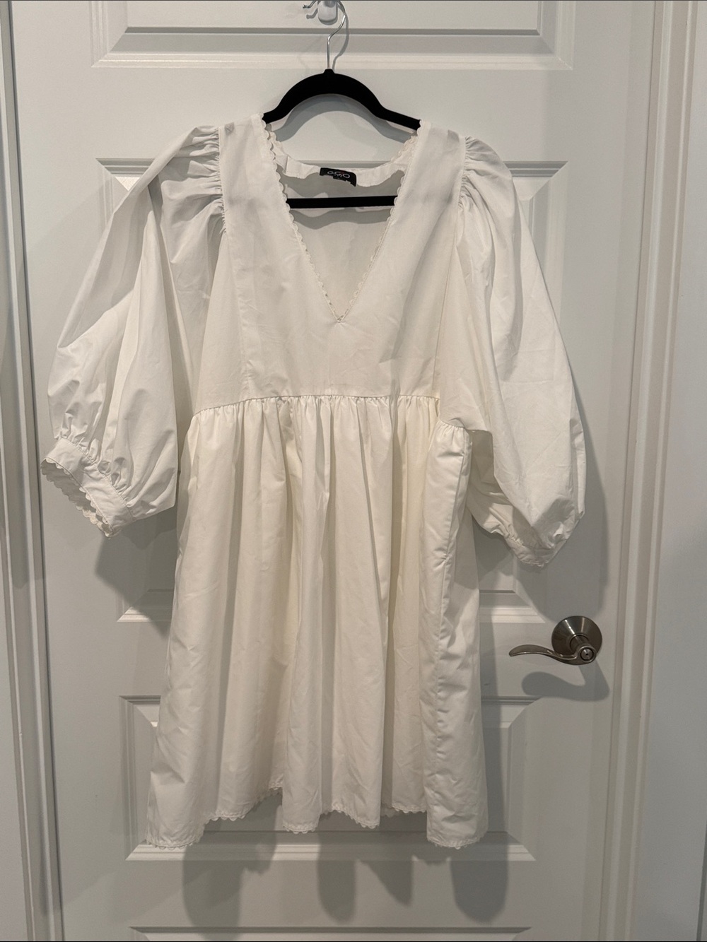 White Puff Sleeve V-Neck Mini Dress
